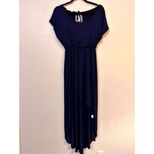 Love Blossom Womens Keyhole Tie Scoop Neck Waist A Line Dress Navy Blue Large
